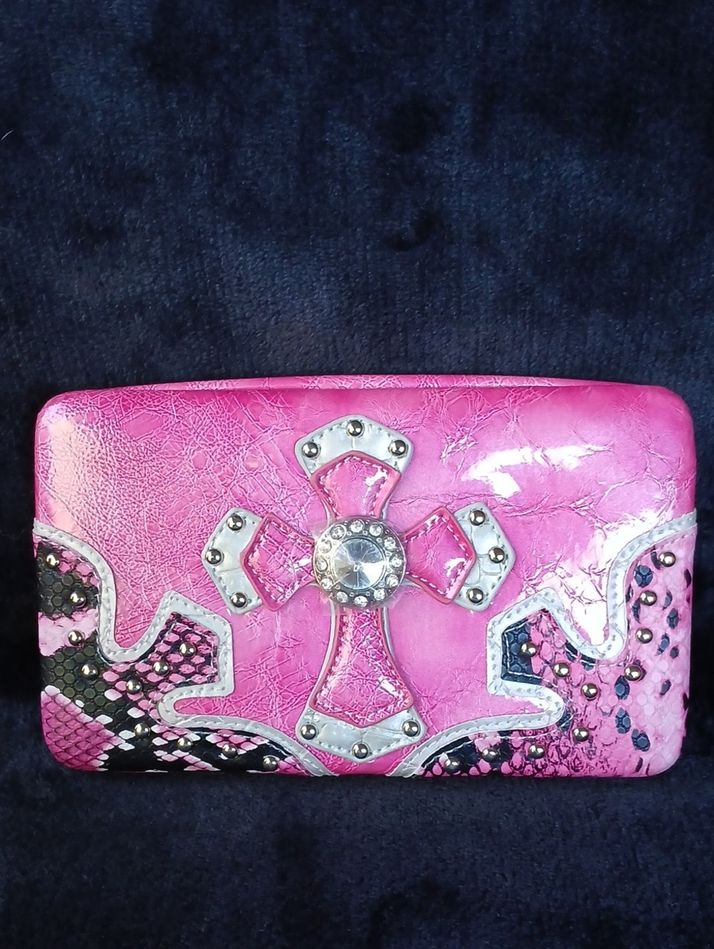Montana West Pink Rhinestone Cross Embellished Clutch